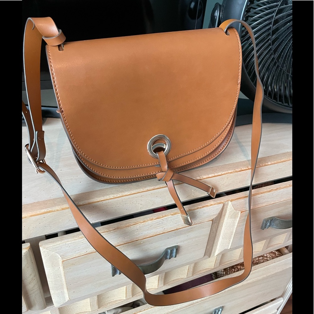 Zara Brown Crescent Flap Hand Bag